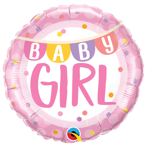45cm Round Foil Baby Girl Banner & Dots #85851 - Each (Pkgd.) TEMPORARILY UNAVAILABLE