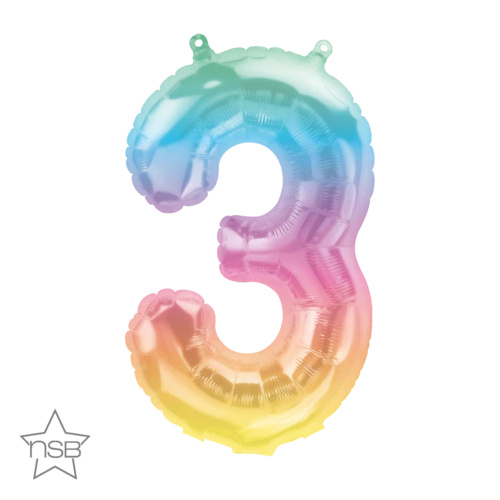 41cm Number 3 Jelli Ombre Foil Balloon - Air Fill ONLY #86370- Each (Pkgd.) 