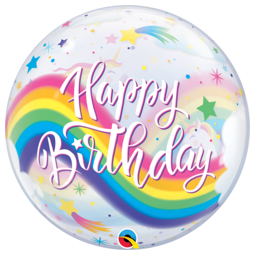 56cm Single Bubble Birthday Rainbow Unicorns #87744 - Each (Pkgd.) TEMPORARILY UNAVAILABLE
