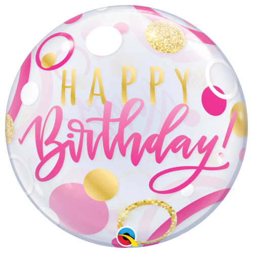 56cm Single Bubble Birthday Pink & Gold Dots #87745 - Each (Pkgd.) 