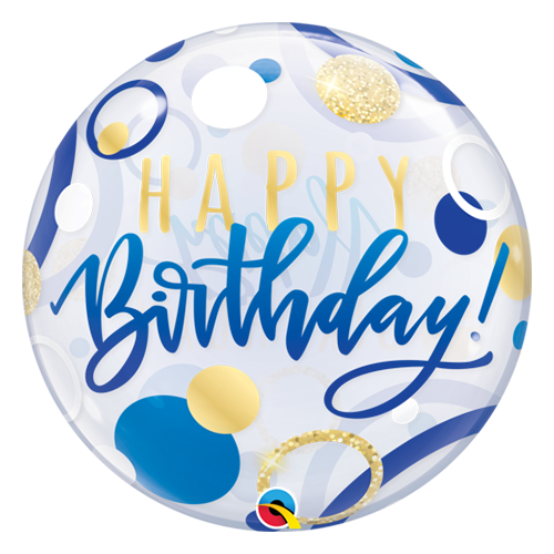 56cm Single Bubble Birthday Blue & Gold Dots #87748 - Each (Pkgd.)