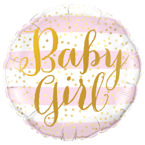 45cm Round Foil Baby Girl Pink Stripes #88004 - Each (Pkgd.)