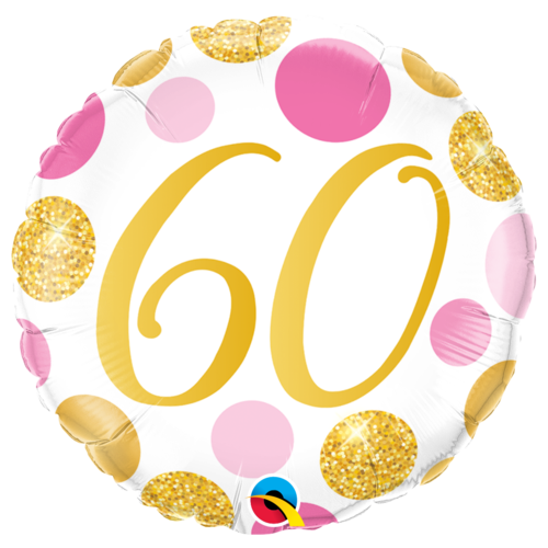 45cm Round Foil 60 Pink & Gold Dots #88190 - Each (Pkgd.) TEMPORARILY UNAVAILABLE