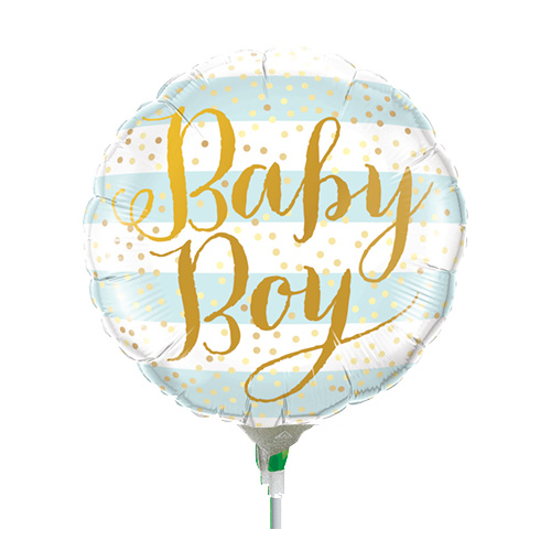 22cm Baby Boy Blue Stripes Foil Balloon #88489AF - Each (Inflated, supplied air-filled on stick) 