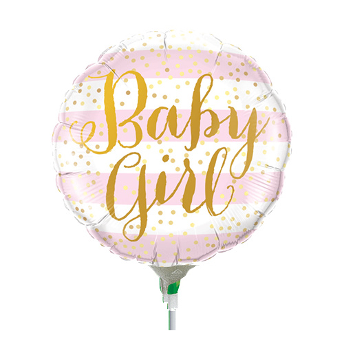 22cm Baby Girl Pink Stripes Foil Balloon #88497AF - Each (Inflated, supplied air-filled on stick) TEMPORARILY UNAVAILABLE