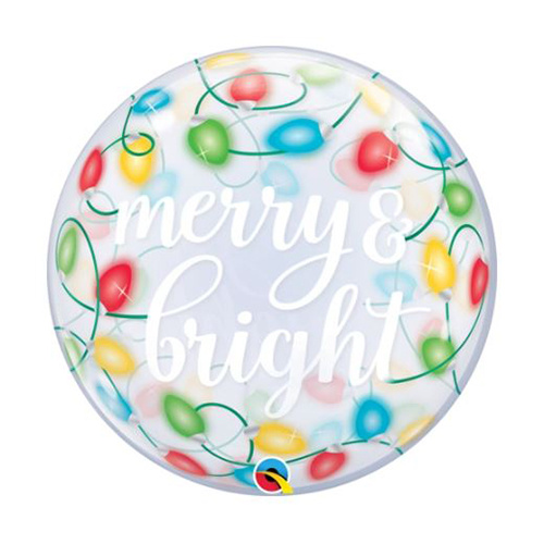 56cm Christmas Merry & Bright Lights Single Bubble Balloon #89736 - Each