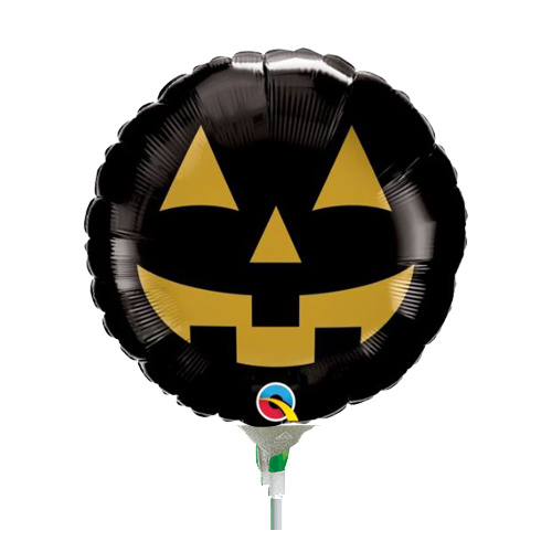 22cm Halloween Jack Face Black & Gold Foil Balloon #89741AF - Each (Inflated, supplied air-filled on stick)