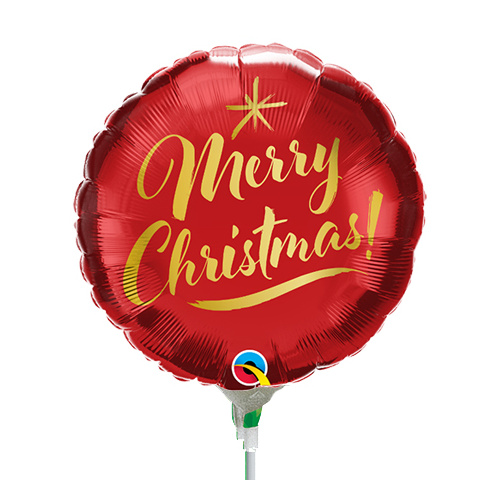 22cm Christmas Gold Script Red Foil Balloon #89742AF - Each (Inflated, supplied air-filled on stick) TEMPORARILY UNAVAILABLE
