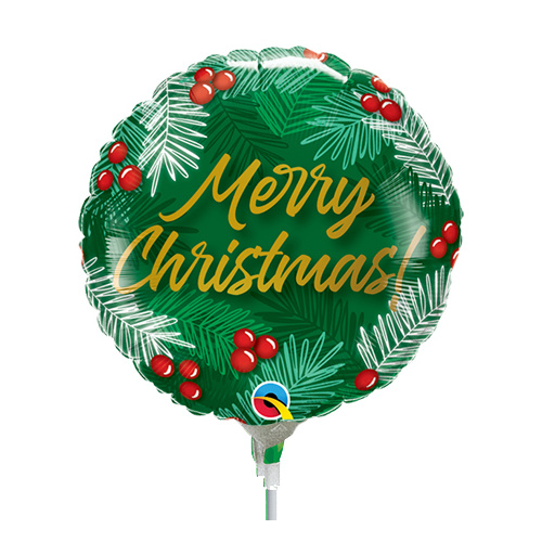 22cm Christmas Greens & Berries Foil Balloon #89744AF - Each (Inflated, supplied air-filled on stick) TEMPORARILY UNAVAILABLE