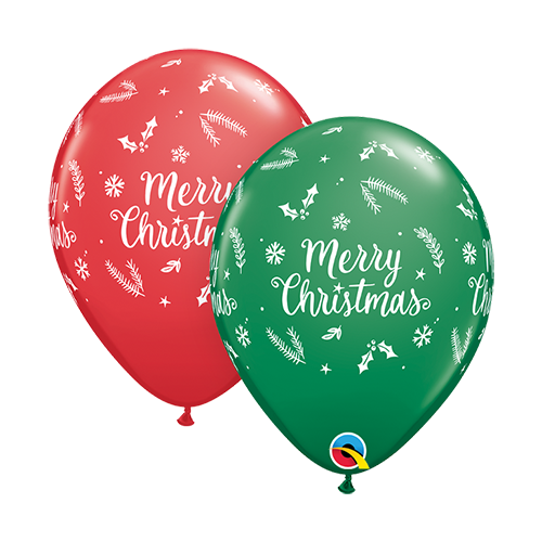 28cm Christmas Evergreen Green & Red Latex Balloons #90223 - Pack of 50 