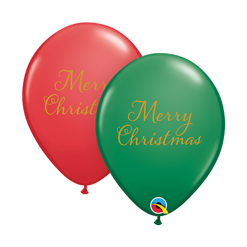 28cm Christmas Simply Merry Christmas Green & Red Latex Balloons #90224 - Pack of 50