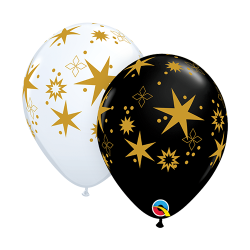 28cm Star Patterns White & Black Latex Balloons #90246 - Pack of 50