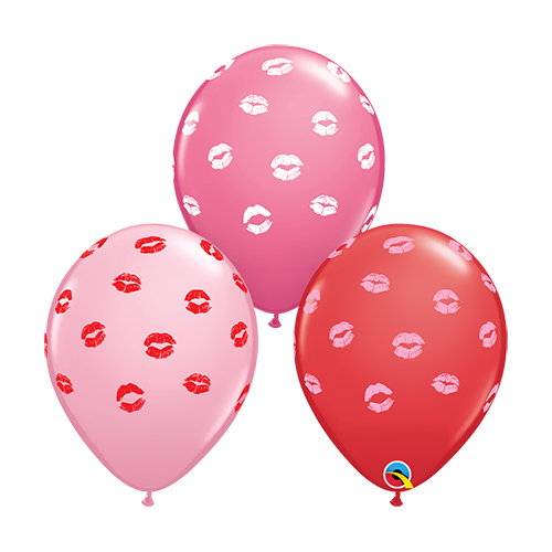 28cm Love Kissey Lips Assorted Red, Pink & Rose Latex Balloons #97141 - Pack of 50 