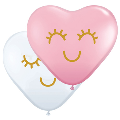 28cm Eyelashes Face Assorted Pink & White Heart Latex Balloons #97147 - Pack of 50 TEMPORARILY UNAVAILABLE