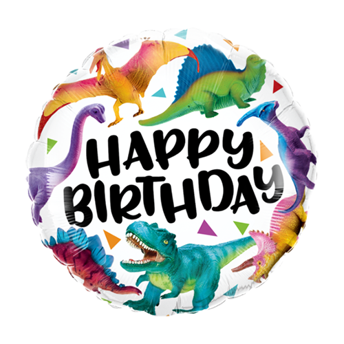 45cm Round Birthday Colorful Dinosaurs Foil Balloon #97382 - Each (Pkgd.) 