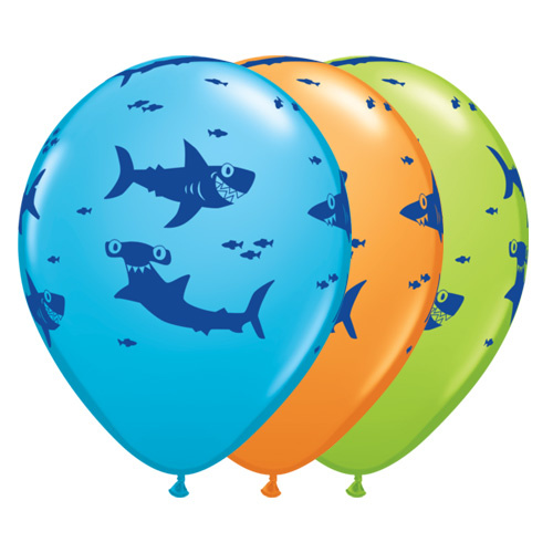28cm Fun Sharks! Assorted Latex Balloons #97535 - Pack of 50 