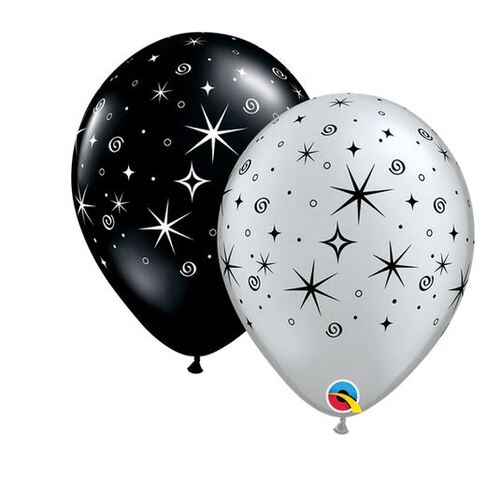 28cm Round Black & Silver Sparkles & Swirls #97580 - Pack of 25  TEMPORARILY UNAVAILABLE 
