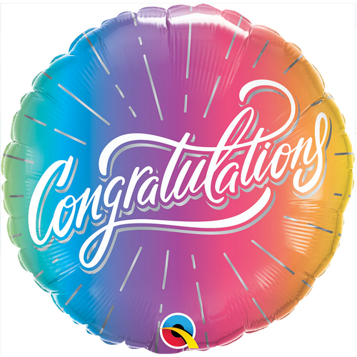 45cm Round Foil Congratulations Vibrant Ombre #98485 - Each (Pkgd.) 