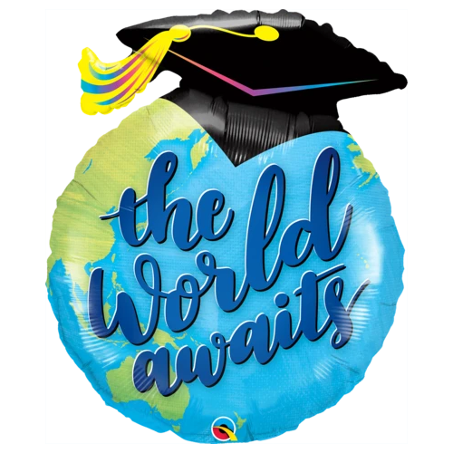 91cm Shape Foil The World Awaits Grad SW #98532 - Each (Pkgd.)