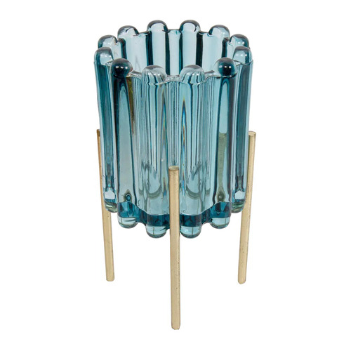 Tealight Ribbed Large Prussian Blue on Stand #FBLDASH0536PBL - Each
