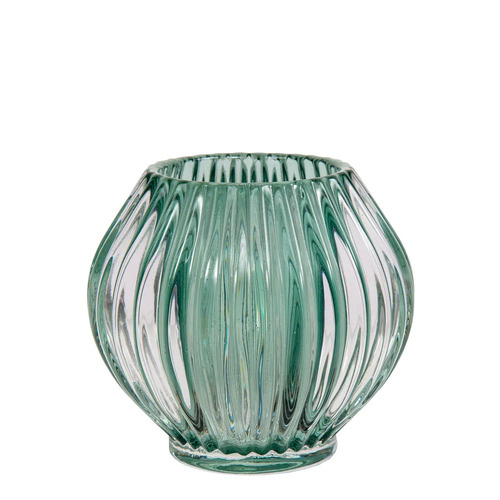 Tealight Ridged Glass Round Emerald Green #FBLDASH216EM - Each