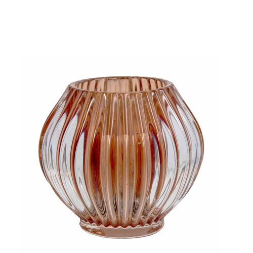 Tealight Ridged Glass Round Terracotta #FBLDASH216TER - Each