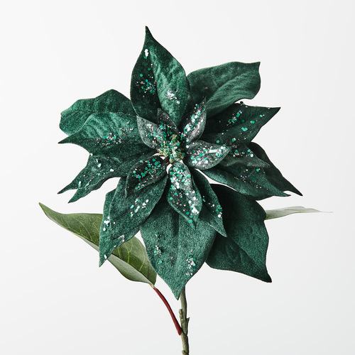 Christmas Poinsettia Stem Velvet Emerald Green 71cml #FI9852EM - Each