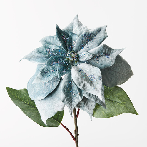 Christmas Poinsettia Stem Velvet Sky Blue 71cml #FI9852SKY - Each