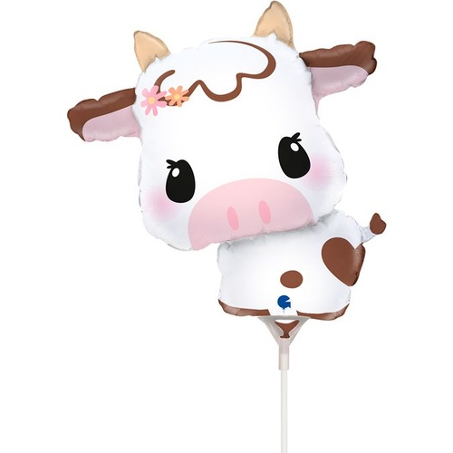 Mini Shape Cute Cow Foil Balloon #G72161AF - Each (Inflated, supplied air-filled on stick)