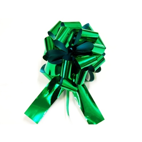 QuickBow Pull Bow Metallic Green 30mm Ribbon #GP30PSBIM07 - Roll of 12 TEMPORARILY UNAVAILABLE