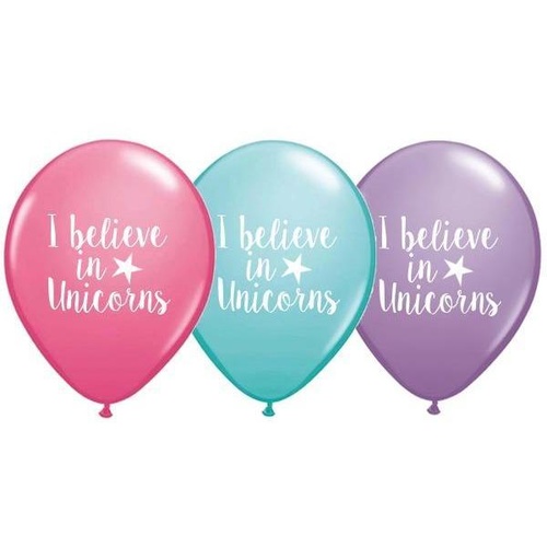 28cm Round I Believe In Unicorns Assorted Spring Lilac, Rose & Caribbean #JT1003 - Pack of 50