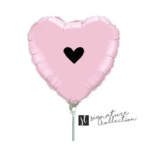 10cm Signature Heart Black Pearl Pink Heart Foil Balloon #JT1015 (Inflated, supplied air-filled on stick)