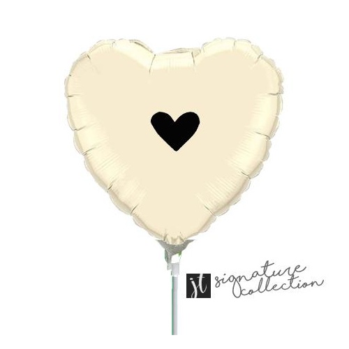 10cm Signature Heart Black Pearl Ivory Heart Foil Balloon #JT1016 (Inflated, supplied air-filled on stick) 