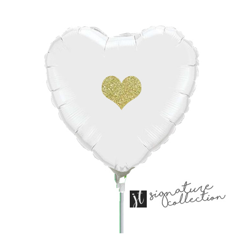 10cm Signature Heart Sparkle White Heart Foil Balloon #JT1019 (Inflated, supplied air-filled on stick)