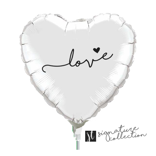 22cm Love Script Heart Silver Foil Balloon #JT1021 (Inflated, supplied air-filled on stick)