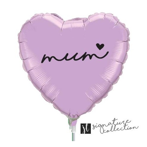 22cm Mum Script Heart Pearl Lavender Foil Balloon #JT1025 (Inflated, supplied air-filled on stick) 