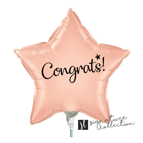 22cm Congrats Script Star Rose Gold Foil Balloon #JT1027 (Inflated, supplied air-filled on stick)  TEMPORARILY UNAVAILABLE