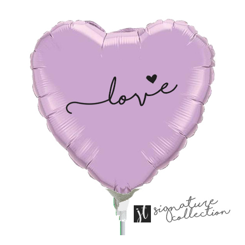 22cm Love Script Heart Pearl Lavender Foil Balloon #JT1042 (Inflated, supplied air-filled on stick) TEMPORARILY UNAVAILABLE