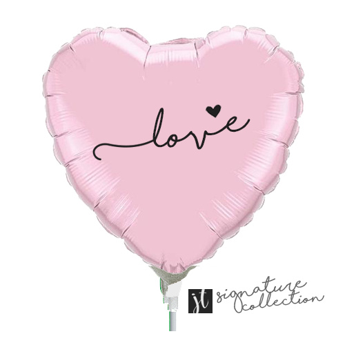 22cm Love Script Heart Pearl Pink Foil Balloon #JT1043 (Inflated, supplied air-filled on stick) TEMPORARILY UNAVAILABLE 