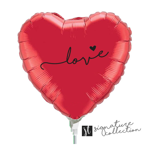 22cm Love Script Heart Red Foil Balloon #JT1044 (Inflated, supplied air-filled on stick) TEMPORARILY UNAVAILABLE