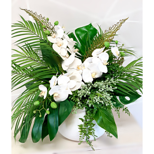 Forever Flowers Event Decor - Tropical Orchid White LUXE Arrangement #JTFFTOWHLUXE