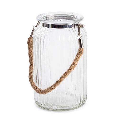 Hurricane Glass Jar with Jute Rope Clear (11Dx18.5cmH) #KC13026CL - Each