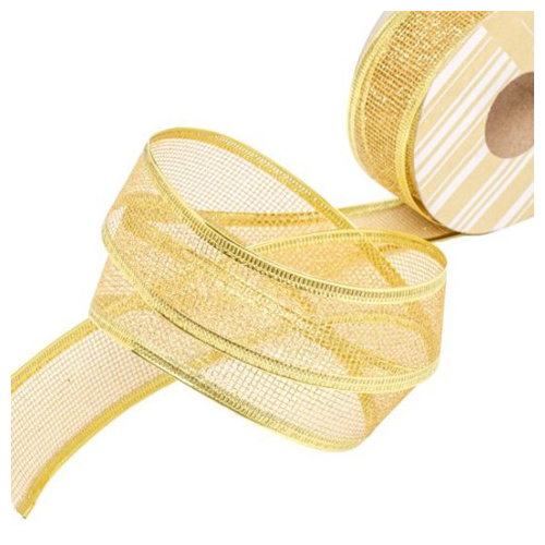Christmas Ribbon Metallic Mesh Gold Wired Edge (40mmx20m)  #KC2118487GO - Each