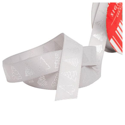 Christmas Ribbon Grosgrain Xmas Tree Grey Silver (20mmx10m)  #KC2118501GRYSL - Each