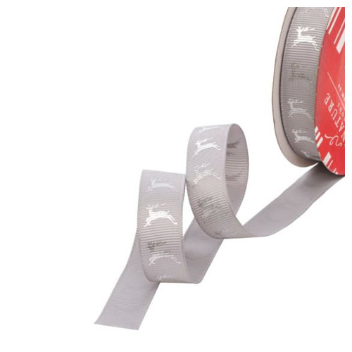 Christmas Ribbon Grosgrain Reindeer Grey Silver (20mmx10m)  #KC2118502GRYSL - Each