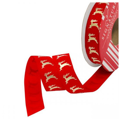 Christmas Ribbon Grosgrain Reindeer Red Gold (20mmx10m)  #KC2118502REGO - Each SOLD OUT 2022
