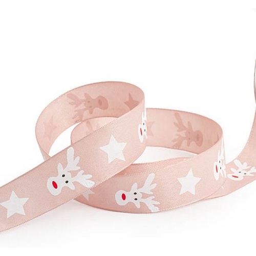 Christmas Ribbon Taffeta Reindeer Pink White (30mmx20m) #KC2118630PIWH - Each