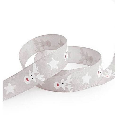 Christmas Ribbon Taffeta Reindeer Grey White (30mmx20m) #KC2118630WHGY - Each