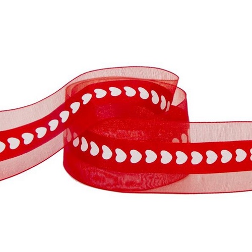 Ribbon Organza Satin Heart Red 40mm x 20m #KC2199520RE - Each