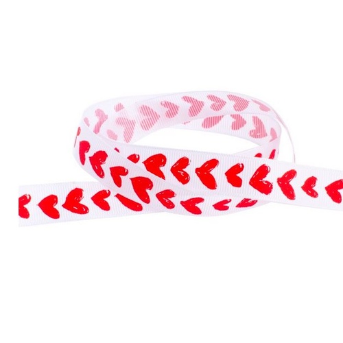 Ribbon Love Heart Grosgrain White with Red Heart 18mm x 20m #KC2199525WH - Each